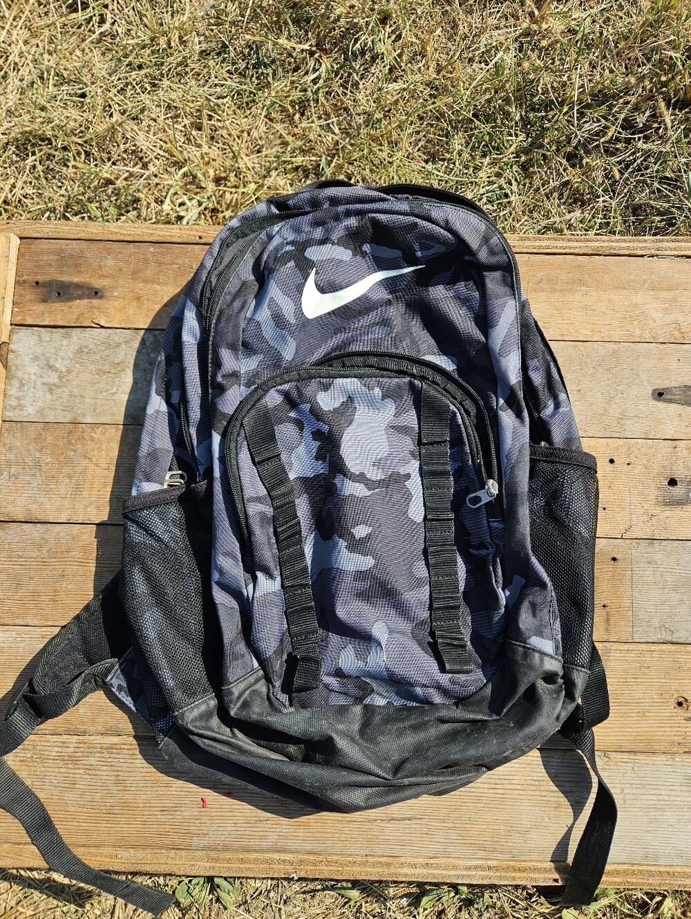 Nike Brasilia Camo Backpack Black Gray Laptop Bag School Gym Sport Training